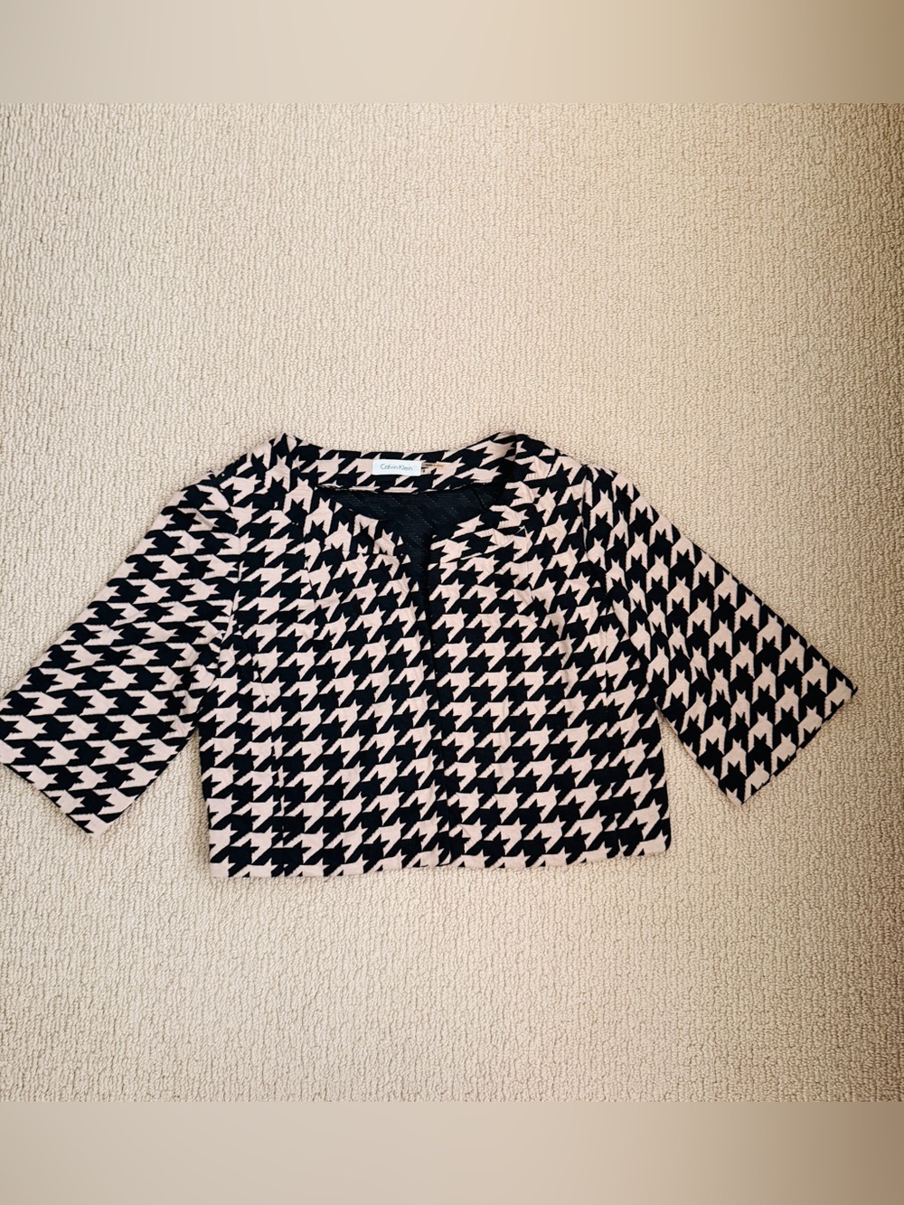 Calvin Klein Black and White Houndstooth Cropped Cardigan